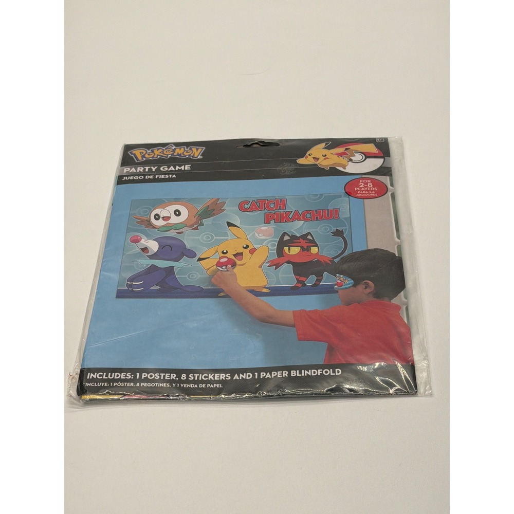 Pokemon Sun and Moon Catch Pikachu Party Game Poster Stickers Blindfold New